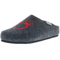 Damen Hausschuhe Pantoffeln Pantoletten Slipper Naturwollfilz (Herz) Anthrazit - Anthrazit