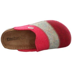 Fischer Damen Hausschuhe Slipper Sarah Hausschuh Gemütlich Puschen Textil Gestreift Hausschuhe - Pink -Schuhgeschäft 28524406 08